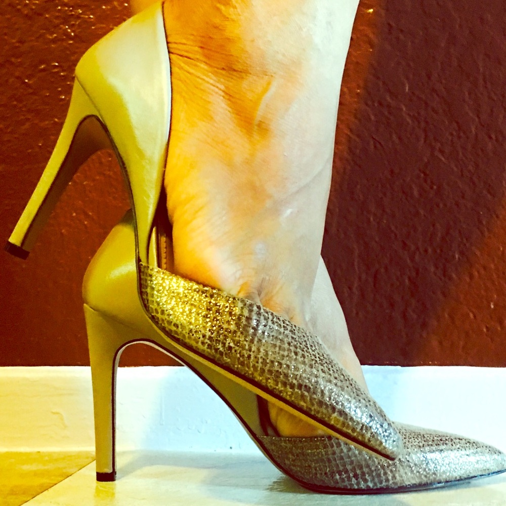 Elegant Gold and Tan Stiletto Heels